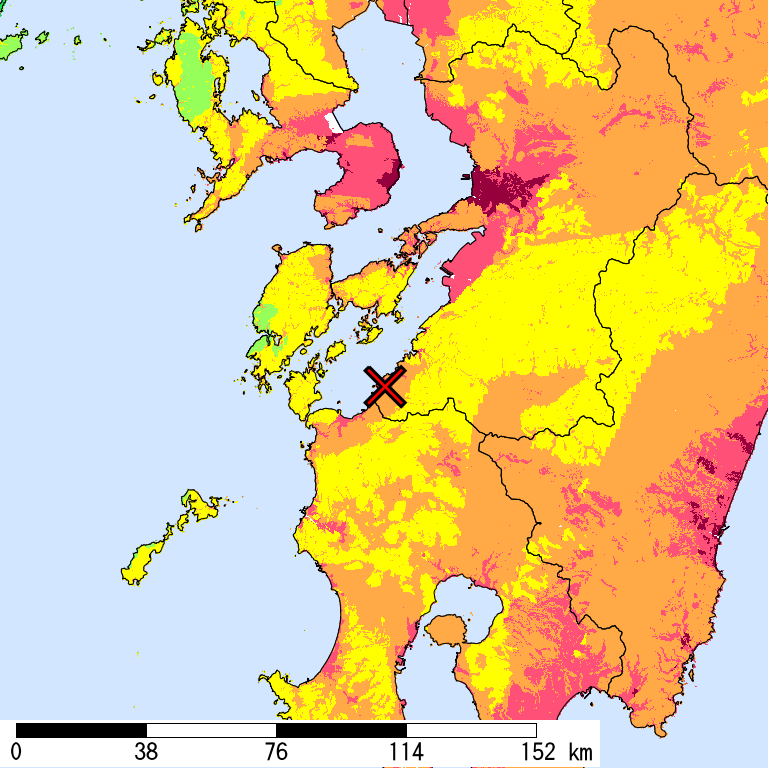 50年間超過確率2%の計測震度分布地図