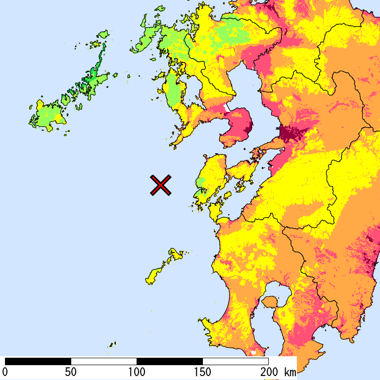 50年間超過確率2%の計測震度分布地図