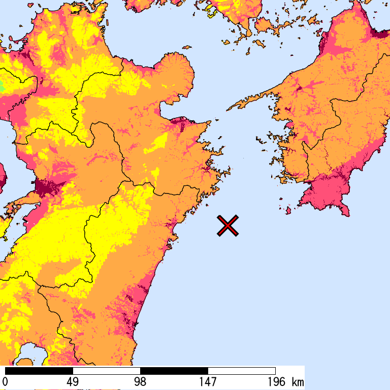 50年間超過確率2%の計測震度分布地図