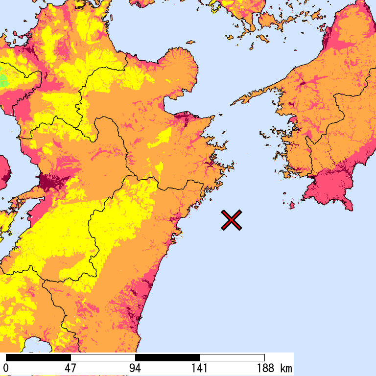 50年間超過確率2%の計測震度分布地図
