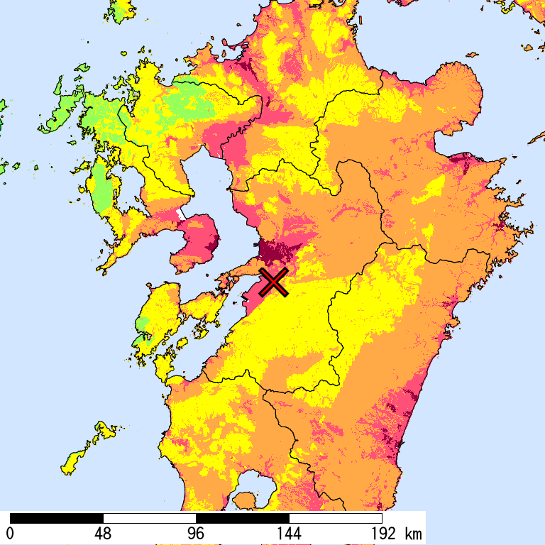 50年間超過確率2%の計測震度分布地図