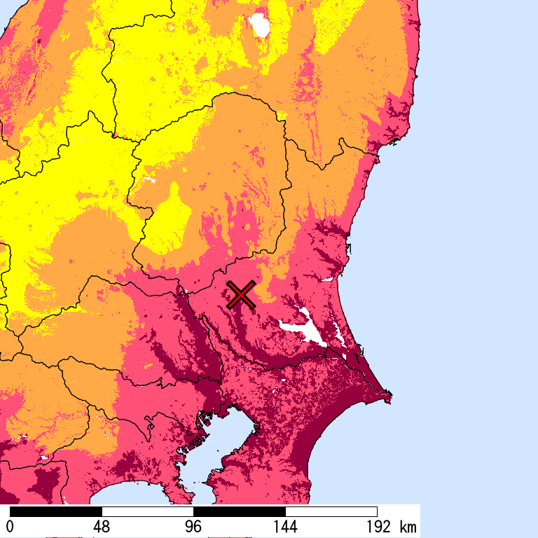 50年間超過確率2%の計測震度分布地図