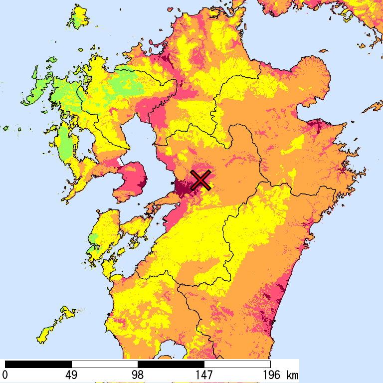50年間超過確率2%の計測震度分布地図
