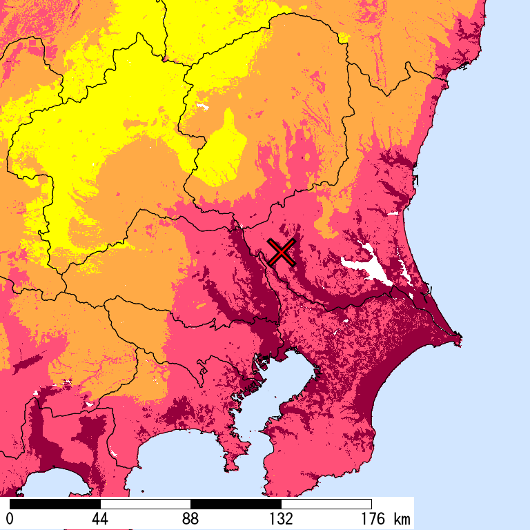 50年間超過確率2%の計測震度分布地図