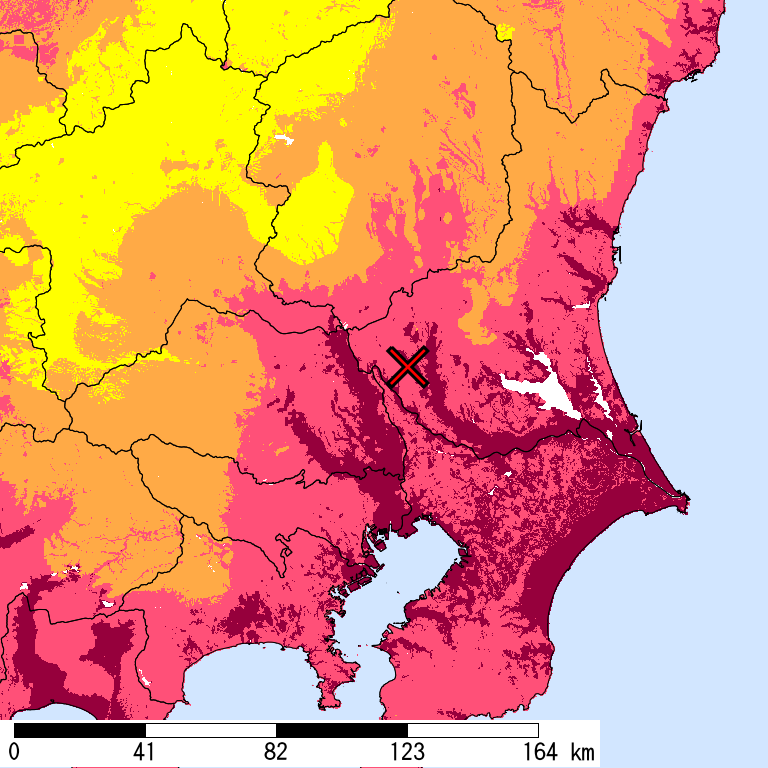 50年間超過確率2%の計測震度分布地図
