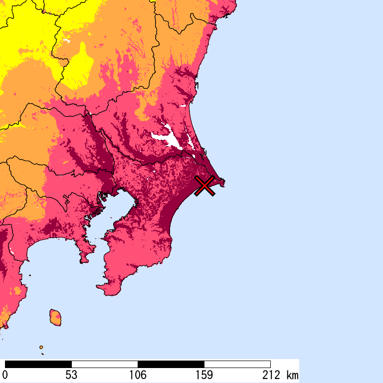 50年間超過確率2%の計測震度分布地図