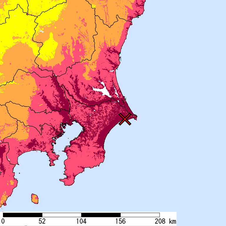 50年間超過確率2%の計測震度分布地図