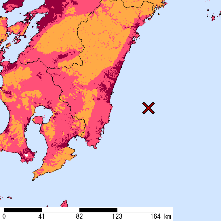 再現期間50000年相当の計測震度分布地図