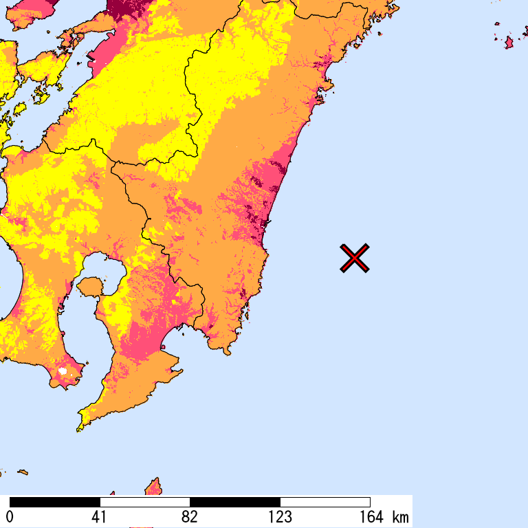 50年間超過確率2%の計測震度分布地図