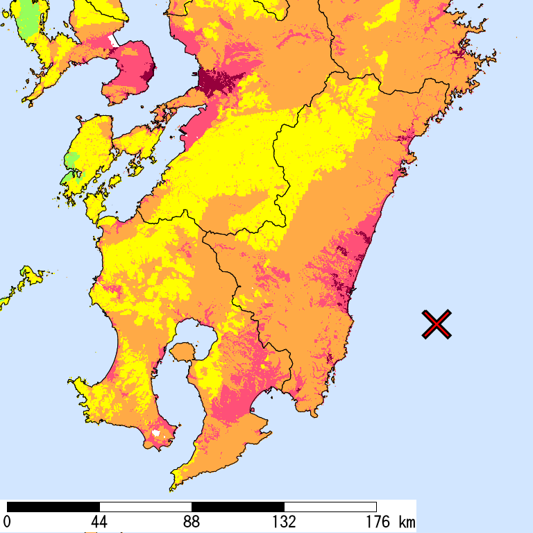 50年間超過確率2%の計測震度分布地図