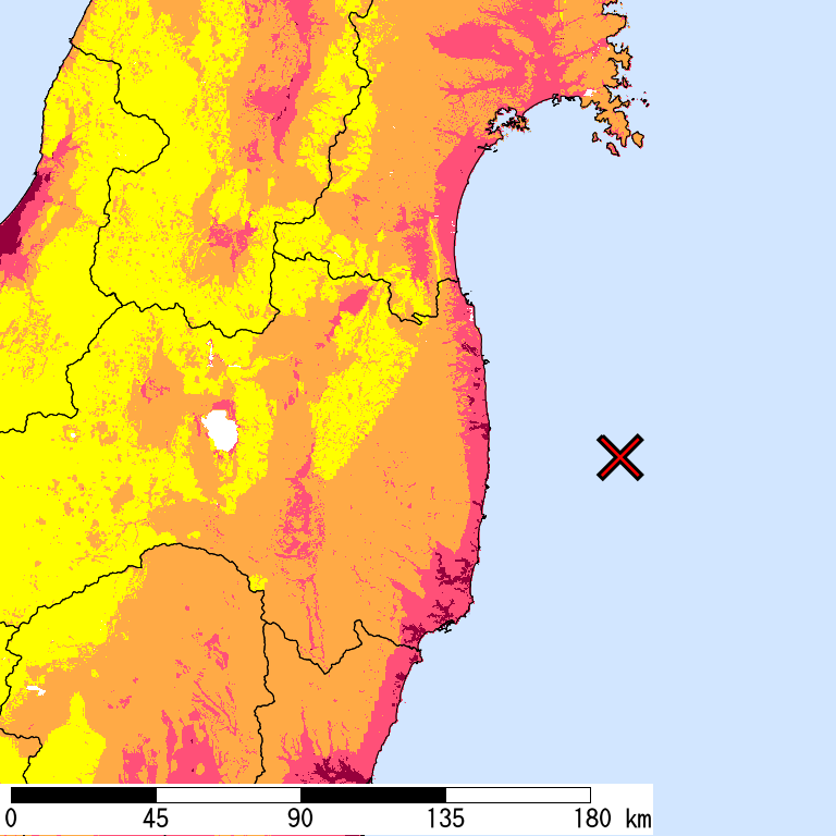 50年間超過確率2%の計測震度分布地図