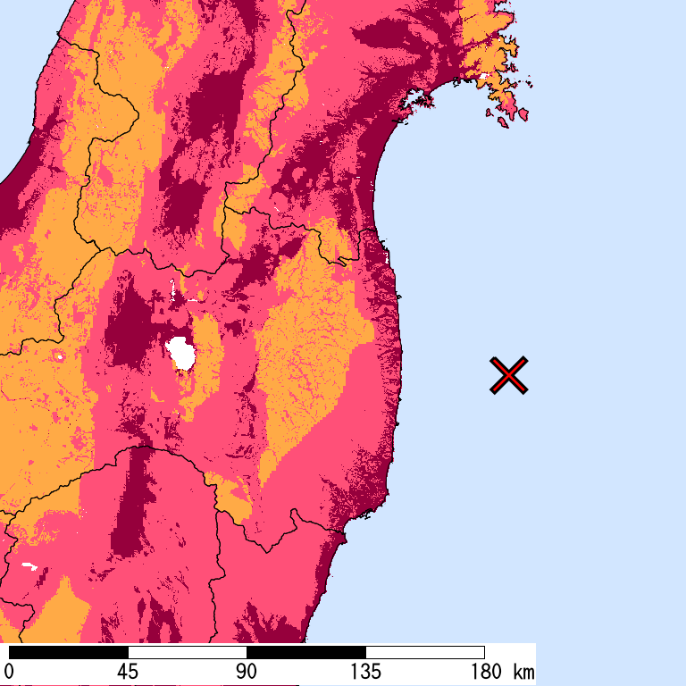 再現期間50000年相当の計測震度分布地図